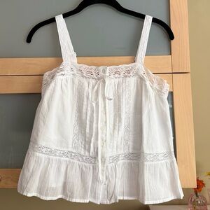 AE White Lace Trimmed Sleeveless cotton Blouse